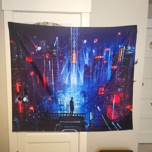 Futuristic Anime Neon Punk Nightscape Wall Tapestry